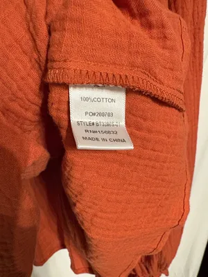 BiBi Rust Smocked Off-Shoulder Gauzy Cotton Peasant Blouse Coquette SZ L NWT thumbnail 3