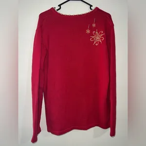 Holiday Editions Red with Gold Snow Flakes Christmas Sweater Size large thumbnail 4