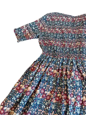 Ivy City Co Navy Burgundy Floral Smocked Midi Dress Boho Chic Day Medium Women's thumbnail 10