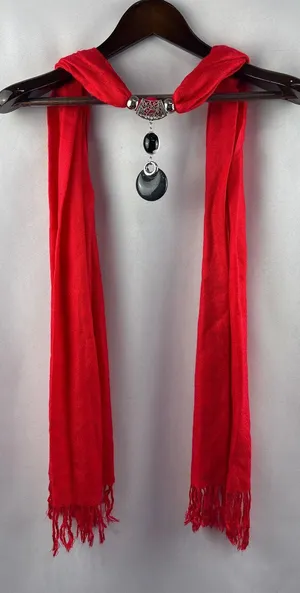 Women’s Pashmina O/S Bright Red Scarf w/ Bead Detail thumbnail 1