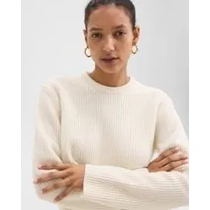 Theory Womens Wool Cashmere Ribbed Knit Crewneck Sweater‎ Cream Ivory Size M thumbnail 2