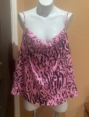 ASOS DESIGN Curve cowl neck satin cami with pink animal print thumbnail 5