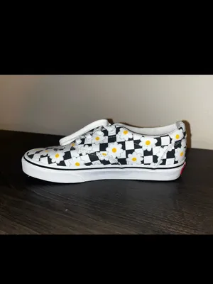 Vans Checkerboard Daisy Canvas Sneakers - Black, White & Yellow thumbnail 2
