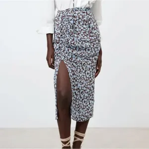 NWT Zara Draped Floral Print Skirt Brown‎ Blue thumbnail 2