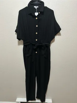 NWT Baltic Born Dallas Utility Jumpsuit Black Cotton Button Front Size Large thumbnail 5
