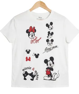 Disney Mickey & Minnie Mouse Graphic T Shirt Womens Size Small White Short Sleev thumbnail 1