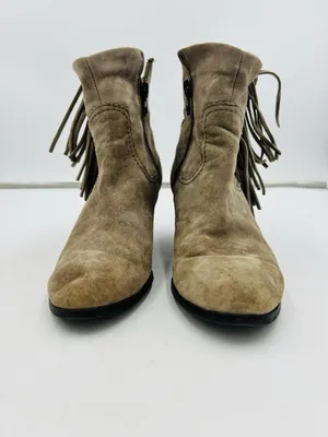 SAM EDELMAN Louie Suede Fringe Ankle Boots Booties Size Women’s 8.5 M Putty Grey thumbnail 6