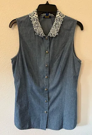 Pendleton Denim Blue Sleeveless Button Down Shirt thumbnail 1