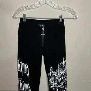 Widow Dolls Kill Black White Feeding Time Goth Cross Zipper Closure Leggings‎ thumbnail 4
