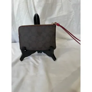Coach Corner Zip Wristlet in Brown Red Signature Canvas NWT thumbnail 2