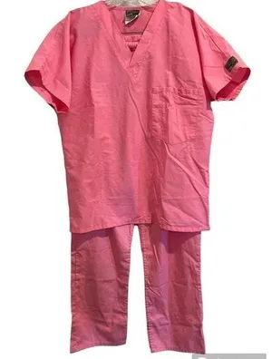 ScrubZone by Landau Unisex Light Pink XS Scrub Pants V Neck Short Sleeve Top thumbnail 2