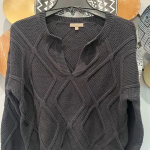 Lilla P Womens Black Diamond Textured Knit Split Neck Sweater Size S PA1929‎ thumbnail 2