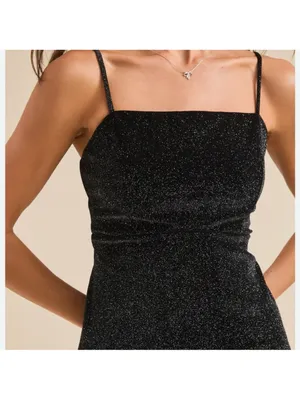 $79 NWOT Altar’d State Black Holiday Sparkle Bow Mini Dress Size XS thumbnail 3