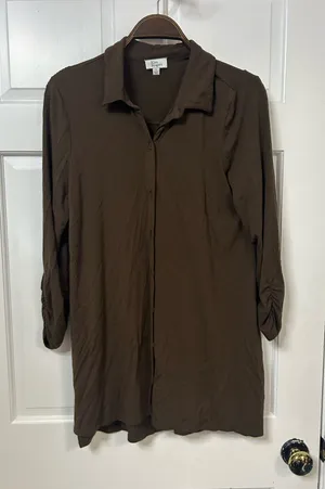 Kim Rogers Brown Button-Front Tunic Top thumbnail 1