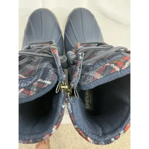 Womans Sperry Duck Boots 7.5 Navy plaid Zip Up Laces thumbnail 6