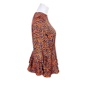 Lulu's C173T Color Me‎ Wild Cheetah Print Peplum Blouse SMALL Orange Retro thumbnail 3