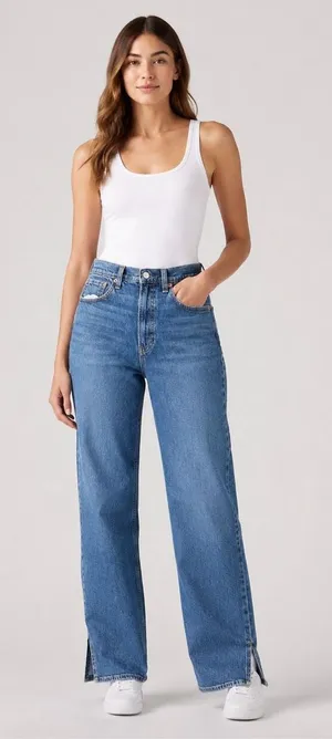 GAP ’90s Loose High Rise Jeans 10/30 Tall Medium Wash Straight Leg Side Slit Hem thumbnail 1