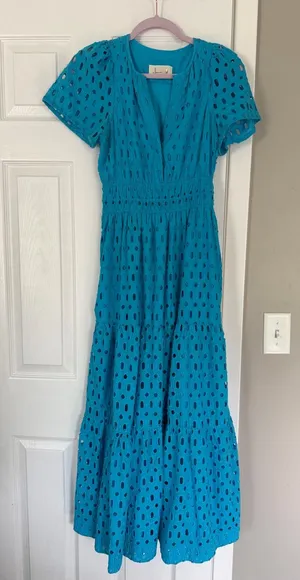 Anthropologie Somerset Aqua Blue Eyelet Maxi Dress thumbnail 1