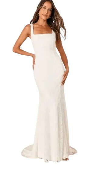 Lulus White Lace Sleeveless Wedding Dress NWT Sz Medium White Lace Wedding Gown thumbnail 1