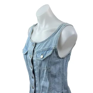 Madewell Women's Blue Seamed Sleeveless Button Down Mini A-Line Denim Dress Sz 4 thumbnail 2