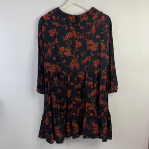Zara Size M Dress Black Floral Print Babydoll Flowy 3/4 Sleeve Whimsygoth Grunge thumbnail 8