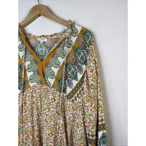 Umgee orange large Floral Shirt Midi Dress bohemian western 90's boho y2k casual thumbnail 3