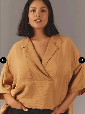 Anthropologie The Dylon Short-Sleeve top blouse mustard yellow L oversized thumbnail 1