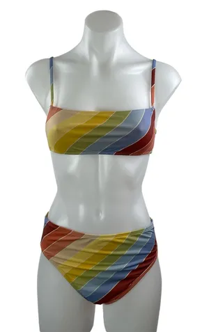 Billabong Brighter Daze Multicolor Stripe Beach Bralette Bikini Swimwear Set M thumbnail 1