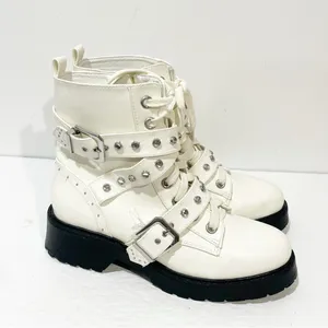 Xoxo‎ Boots Womens 8.5 White Silver Gregor Moto Ankle Lug Sole Studded Boot thumbnail 3