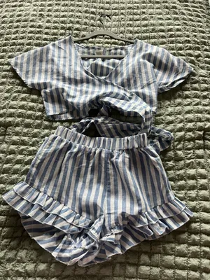 Blue and white striped crop top and shorts set #summer #outfit thumbnail 1