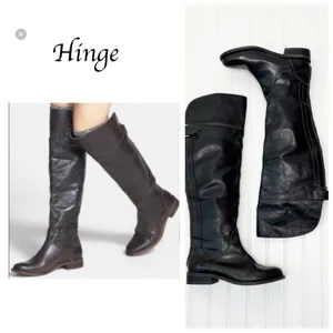 Hinge Over the Knee Leather tall boots In Black Size 7.5 Equestrian Bohemian thumbnail 2