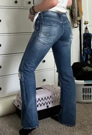distressed bootcut jeans thumbnail 2