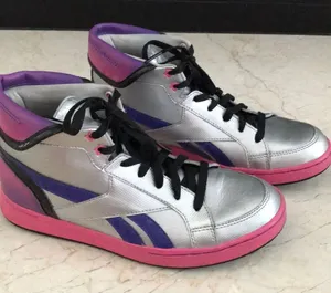 Retro Reebok hightop silver sneakers pink & purple thumbnail 1
