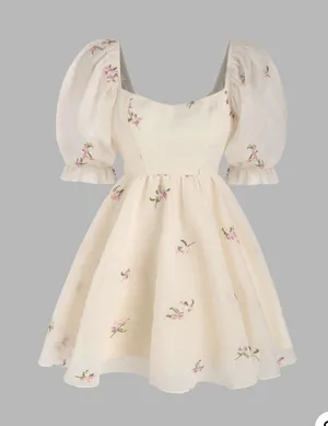 Cider Sadie Embroidered Floral Mesh Puff Sleeve Mini Dress thumbnail 1