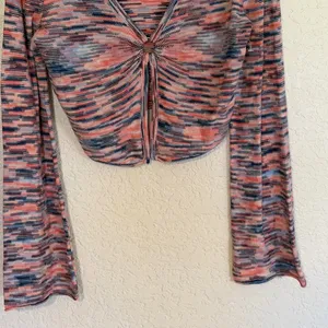 American Eagle‎ Cropped Cardigan Women L Pink Blue Space Dye V-Neck NEW thumbnail 6