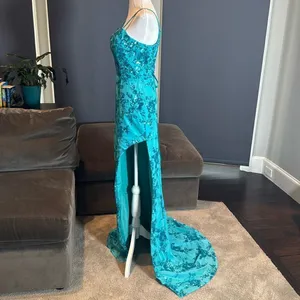 Women’s Blue Mermaid Fit Prom Party Dress Sparkly Sequins Leg Slit Size 2 NEW thumbnail 6