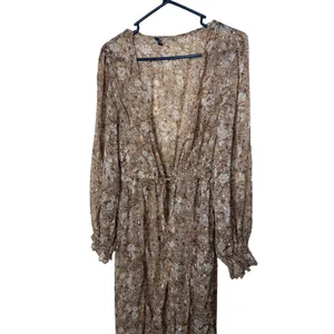 Express Womens Floral Metallic Sheer Duster Cardigan Brown Tan M/L thumbnail 2