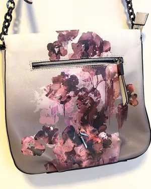 Vera Wang Simply Vera Faux Leather Crossbody Bag Purse Grey Floral Abstract Watercolor thumbnail 1