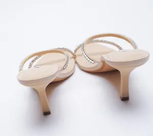 ZARA Nude Rhinestone Open Toe Mule Heels thumbnail 5