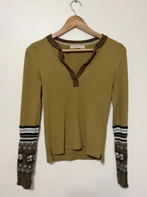 Free People We The Free Mikah Layering Cuff Thermal Top Size Small Army Green thumbnail 2