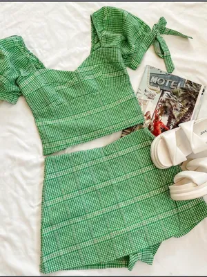 TCEC Gingham Puff Sleeve Crop Top + Skort Set // Picnic Coquette Summer Vibe M thumbnail 2