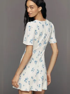 Reformation Tyra Mini Dress Floral Modest Blue Cream Girly Feminine Dress Sz 2 thumbnail 6