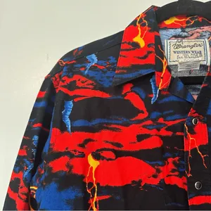 Wrangler Western Wear Vintage Storm Lightning Novelty Print Snap Front Shirt thumbnail 3