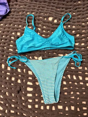 Aerie Bikini Set Blue Striped thumbnail 1