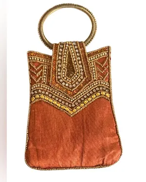 Elegant Beaded Evening Bag - Gold and Brown thumbnail 1
