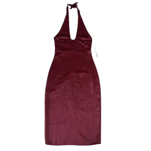 Jason Wu Women’s Burgundy Wine Red Halter Neck Satin Cocktail Midi Dress thumbnail 2