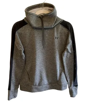 Under Armour Women's Black‎ Gray High Neck Mesh Pockets Sweatshirt Size XS thumbnail 1