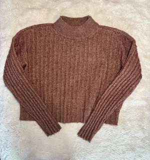 Madewell Cropped Ribbed Mock Neck Sweater – Size M – Rust/ Burnt Orange thumbnail 1