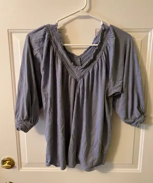 Maurices Blue Peasant gathered V neck top size x Large thumbnail 1