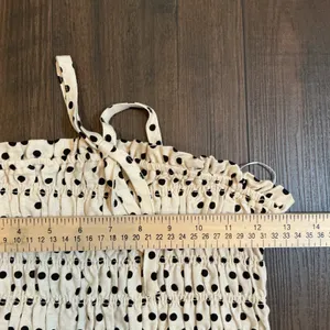 Statement Polka Dot Smocked Halter Tube Top Cream Black Linen Blend Large Boho thumbnail 3